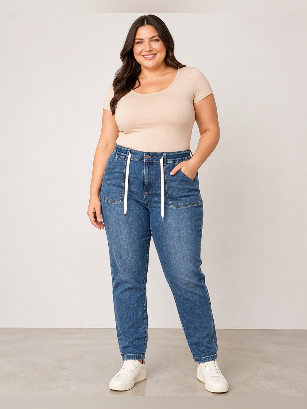 Judy Blue Jogger Jeans Womens 16W Blue Denim Drawstring Stretch Straight Leg JB8